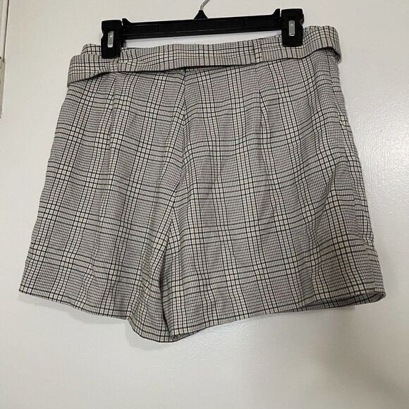 Stradivarius Belted Tan plaid side slit Skirt high waist mini shorts size US 8 - Picture 5 of 5